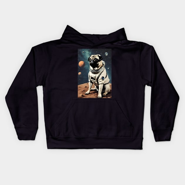 Astronaut Pug in Space Vintage Surreal Collage Art Kids Hoodie by Art-Jiyuu